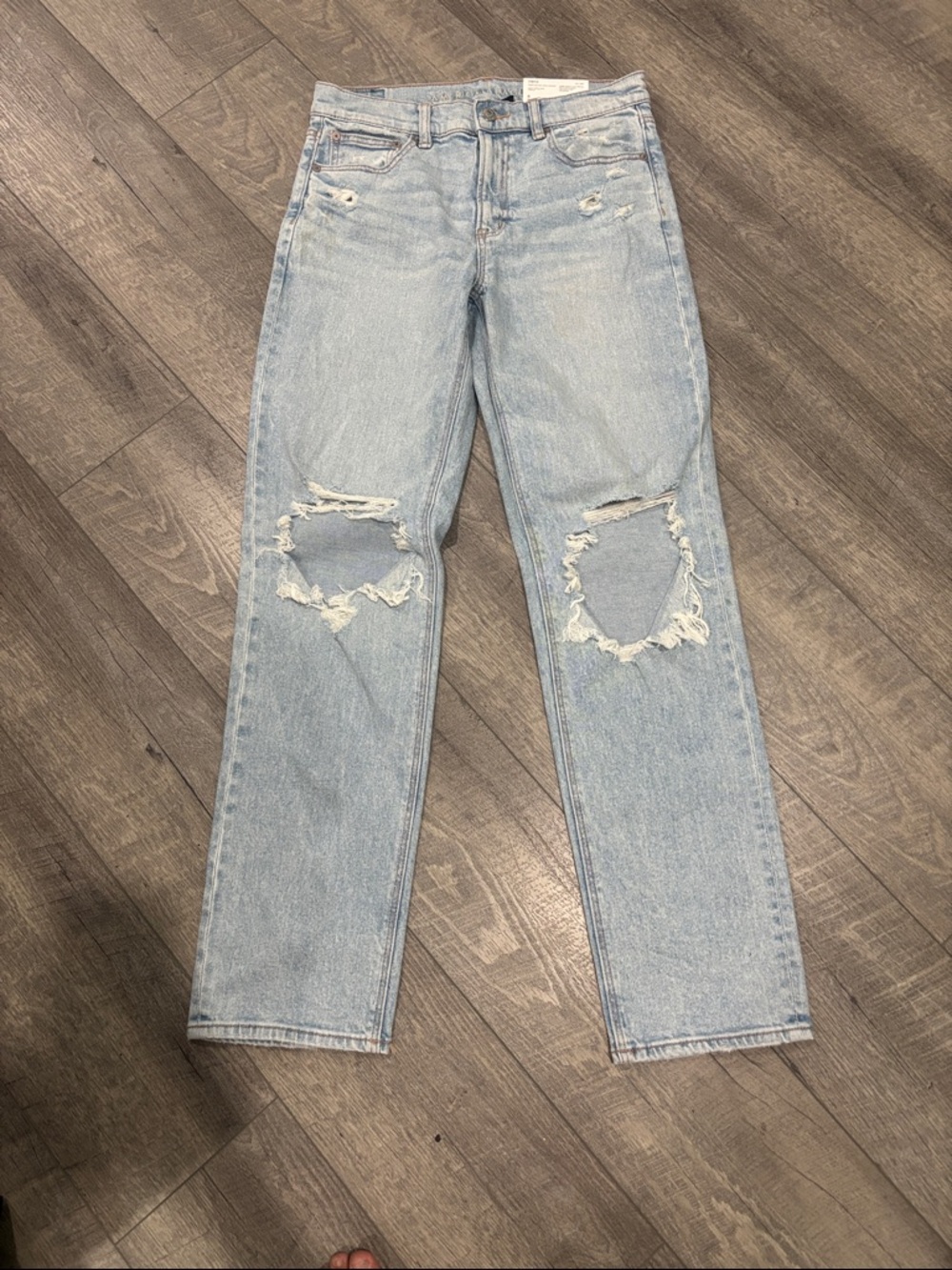 American Eagle Outfitters Light Blue Distressed Straight-Leg Jeans